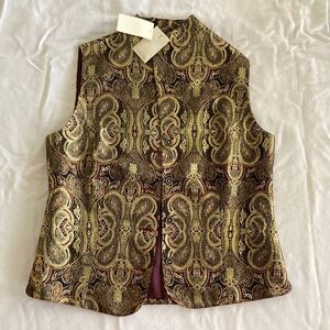 NEW Coldwater Creek Brocade Pattern Vest Shiny Gold Small Woven Thread Posh NWT